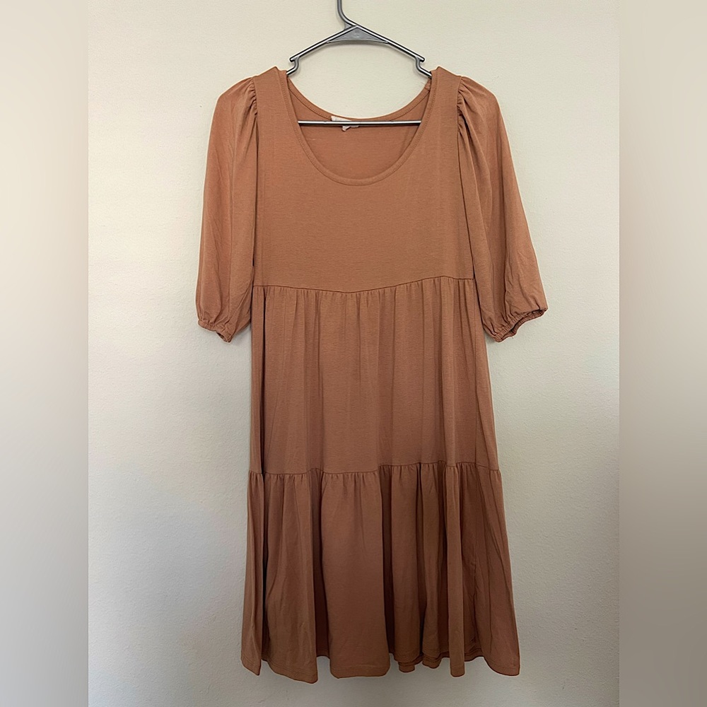 (3 for $19)Cute tiered tan dress. Size M